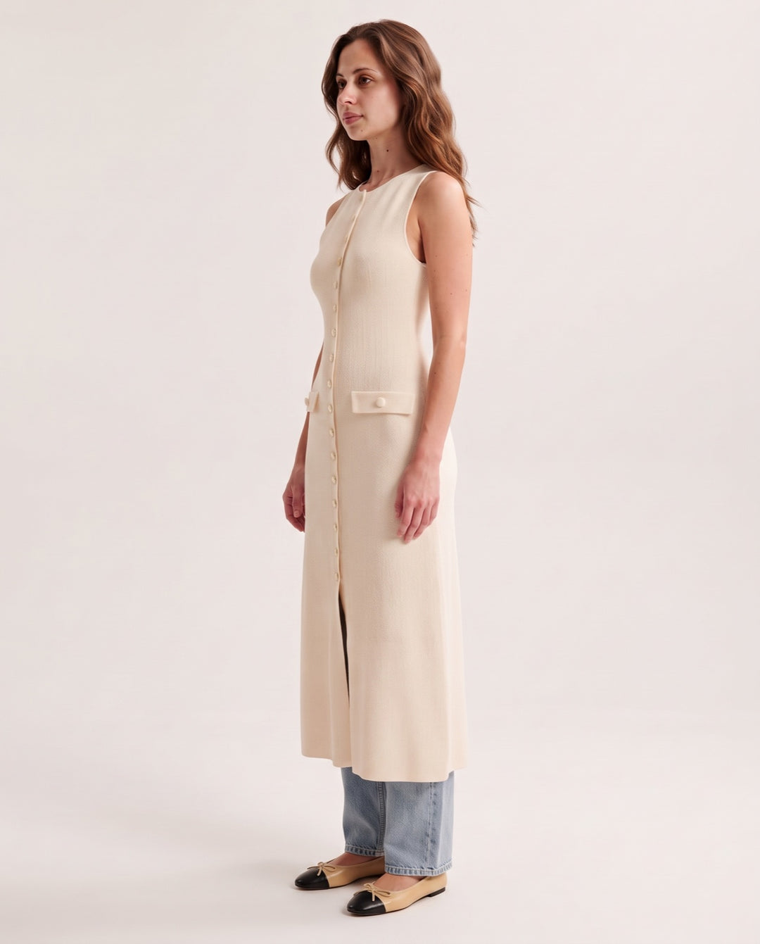 Button-Front Sweater Dress
