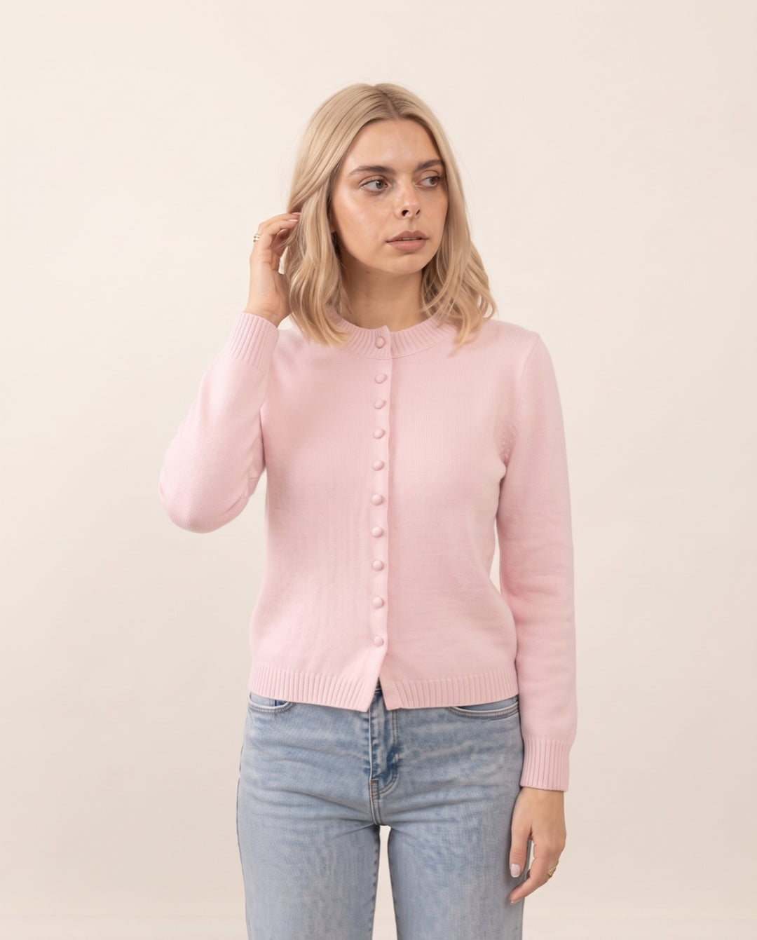Fitted Round-Neck Cardigan
