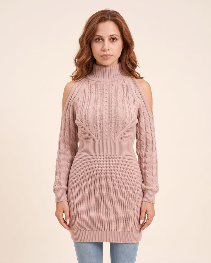 High-Neck Knit Sweater Dress