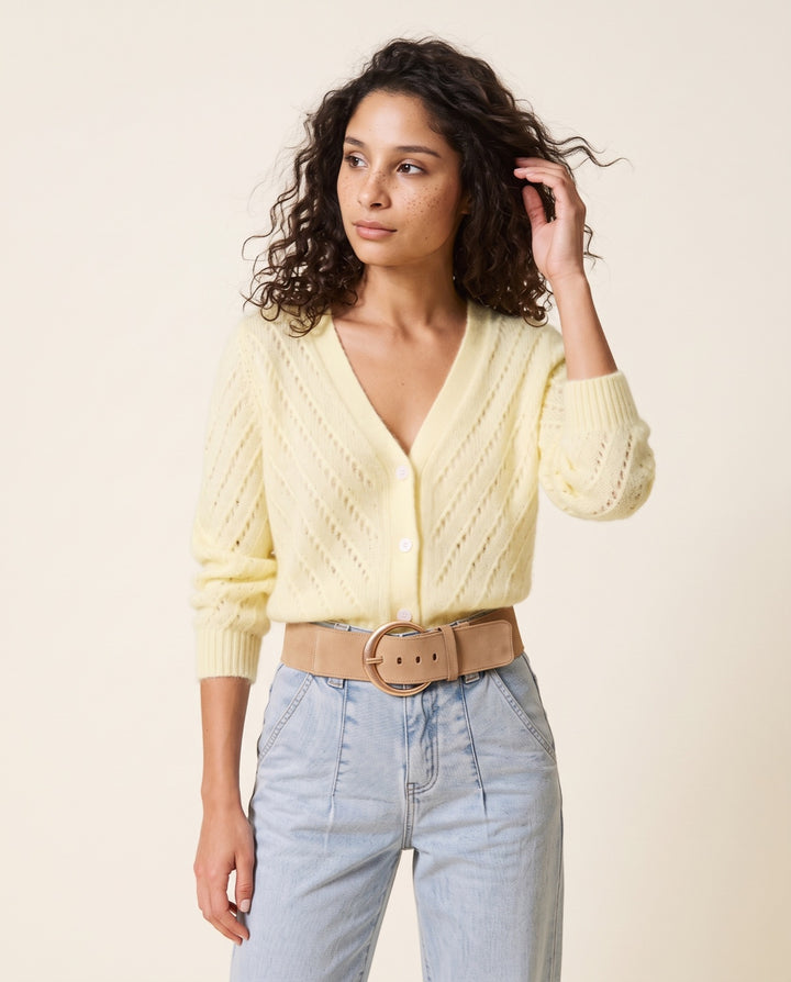 Open-Knit V-Neck Cardigan