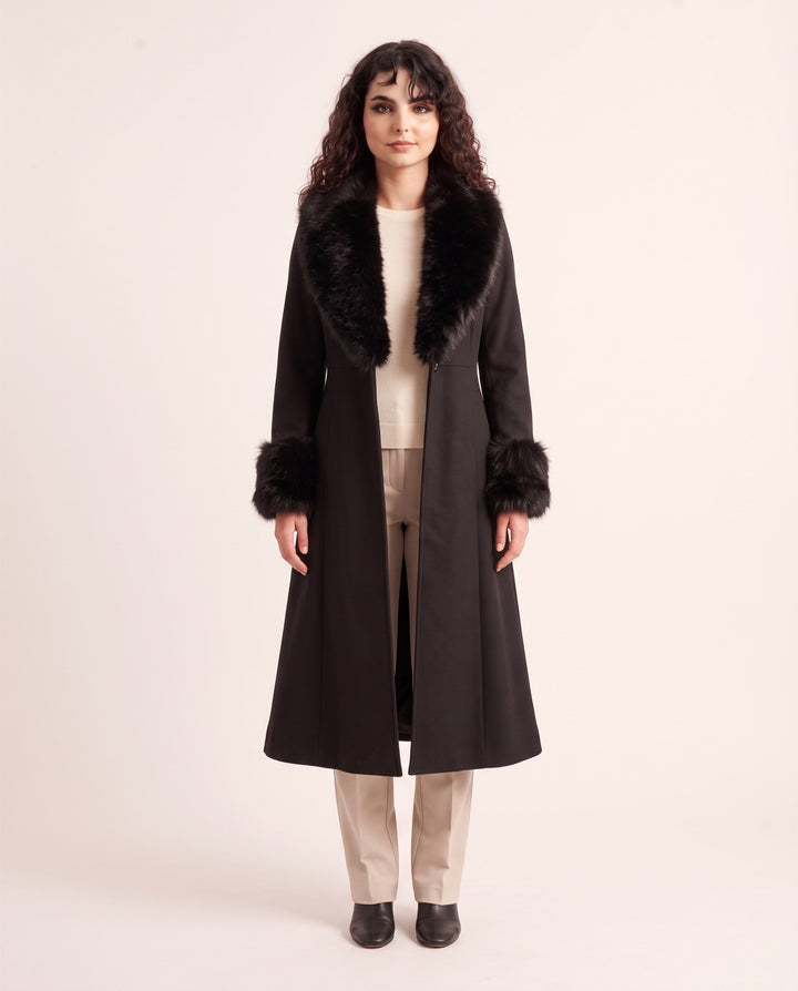 Faux-Fur Trim Flared Coat