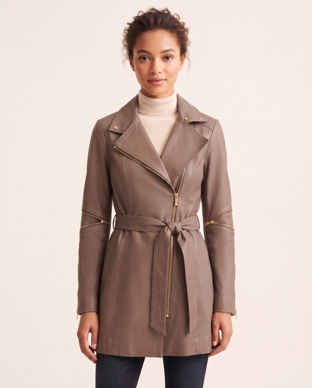 Zip-Front Leather Trench