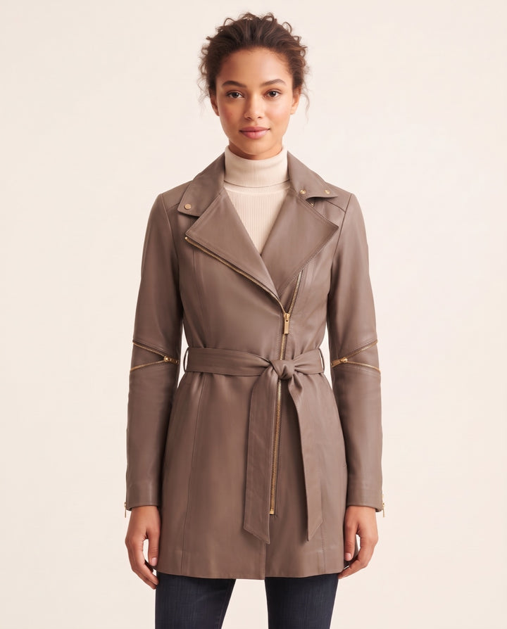 Zip-Front Leather Trench