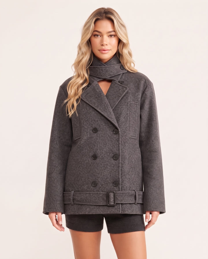 Scarf-Collar Wool Coat