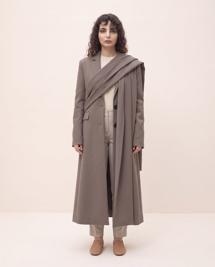 Cape-Scarf Longline Coat