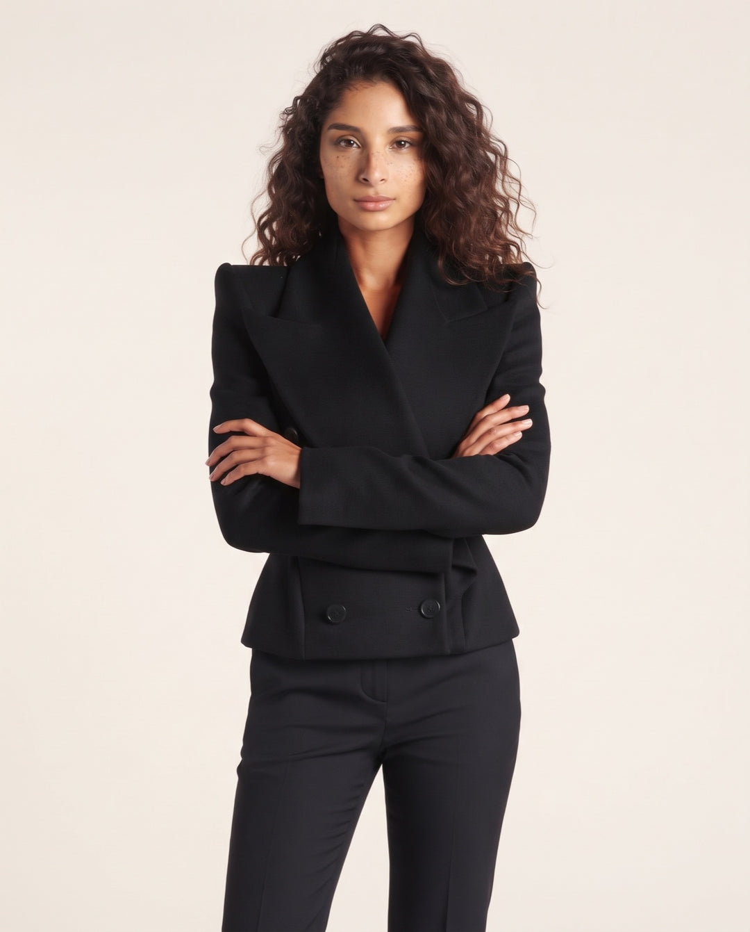 Power-Shoulder Wool Blazer