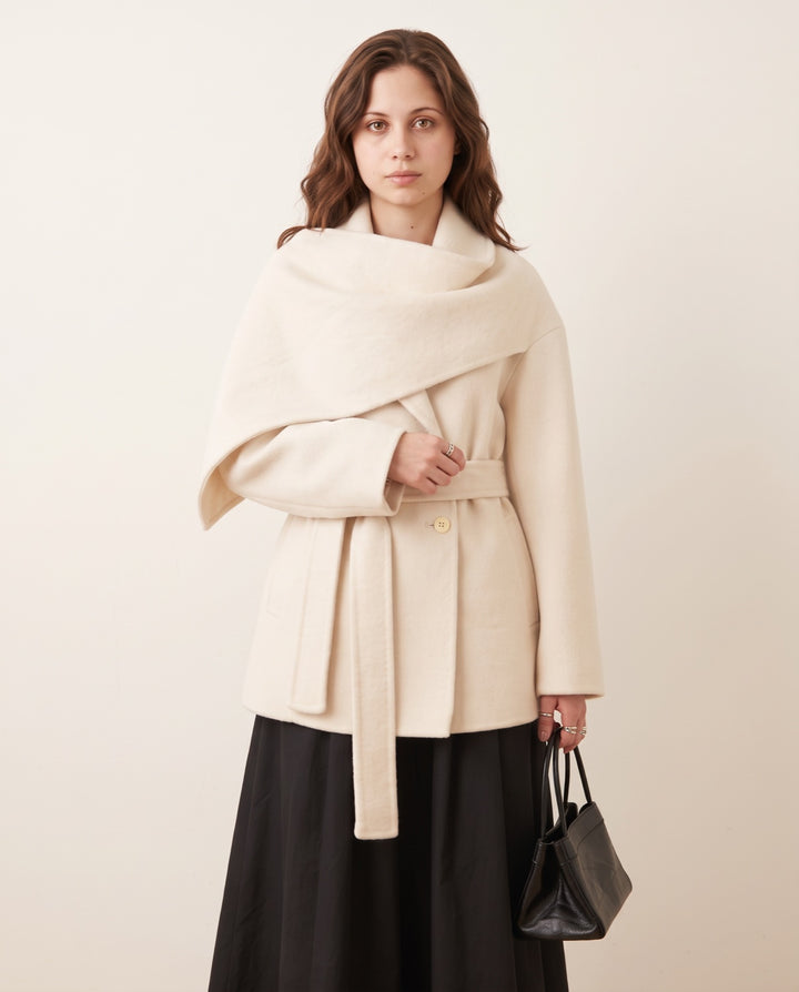 Cape-Collar Wool Coat