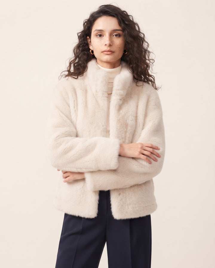 Stand-Collar Faux Fur Coat