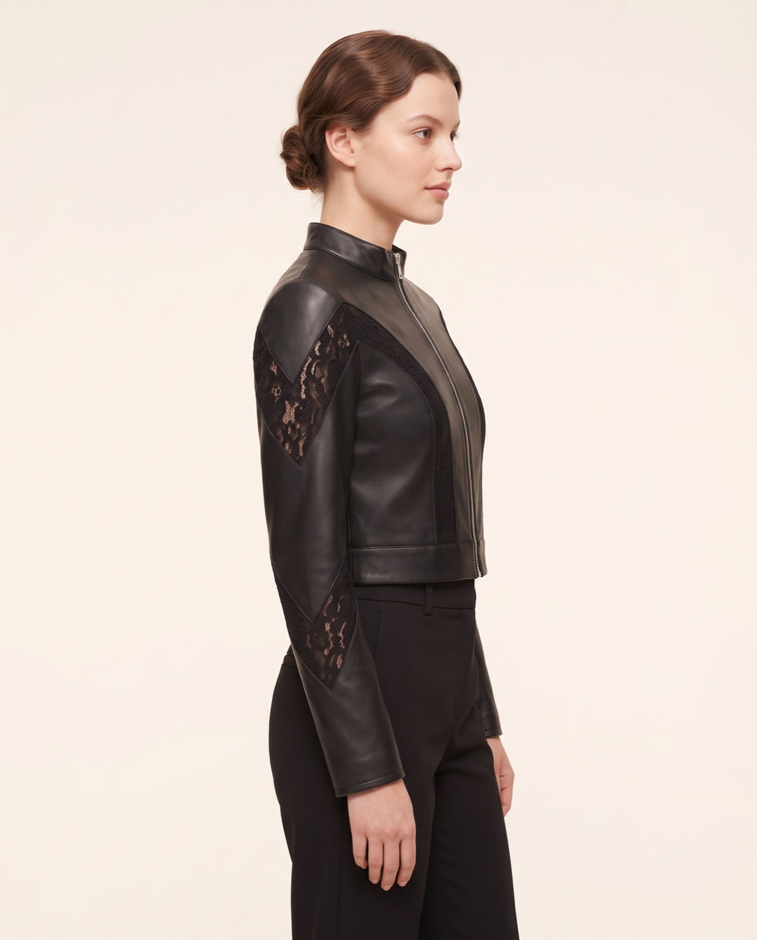 Lace-Panel Moto Jacket