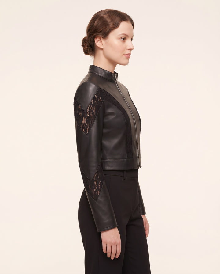 Lace-Panel Moto Jacket