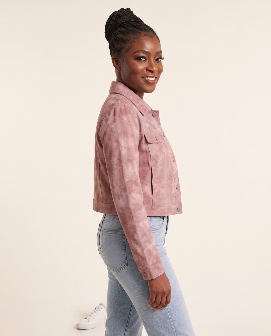 Cropped Suede-Look Trucker Jacket