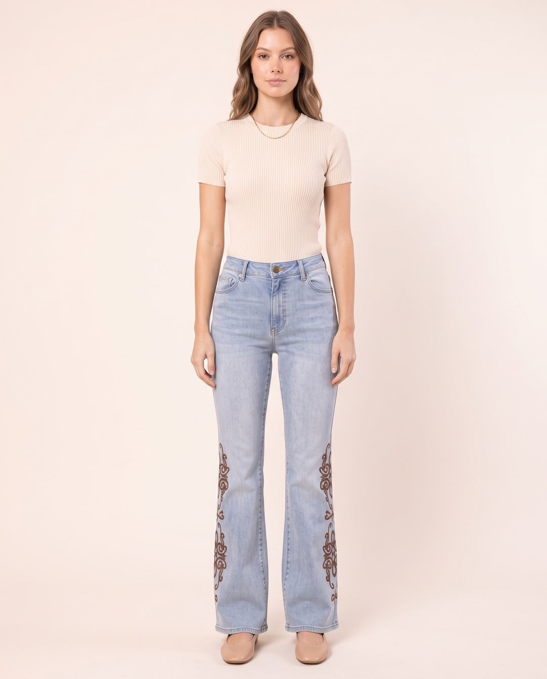 Embroidered Flare Jeans