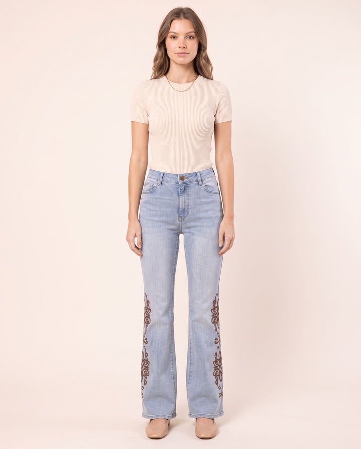 Embroidered Flare Jeans
