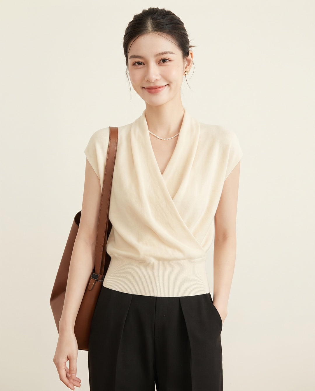 Cross-Neck Knit Top