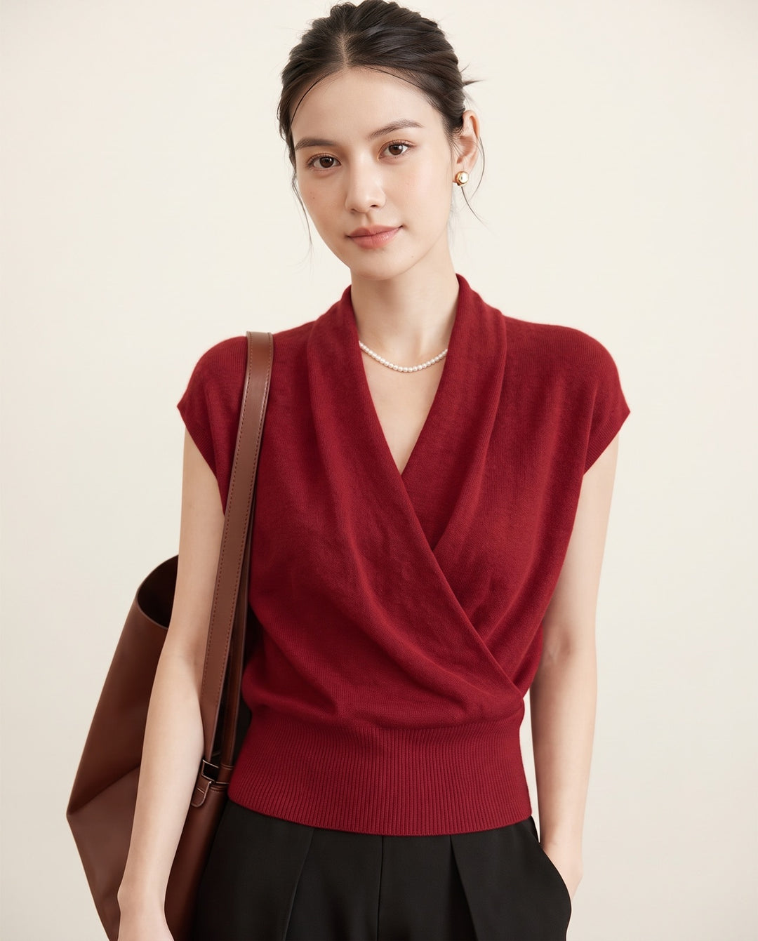 Cross-Neck Knit Top