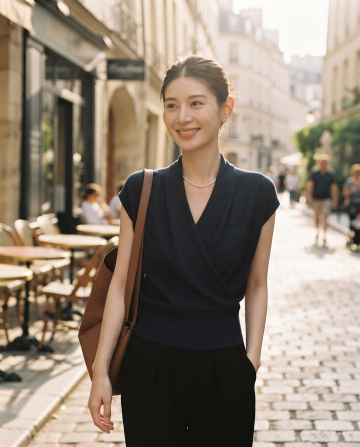 Cross-Neck Knit Top