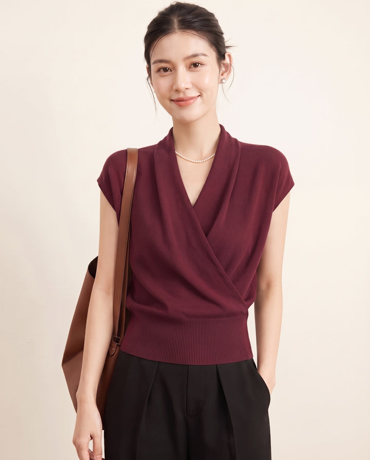 Cross-Neck Knit Top