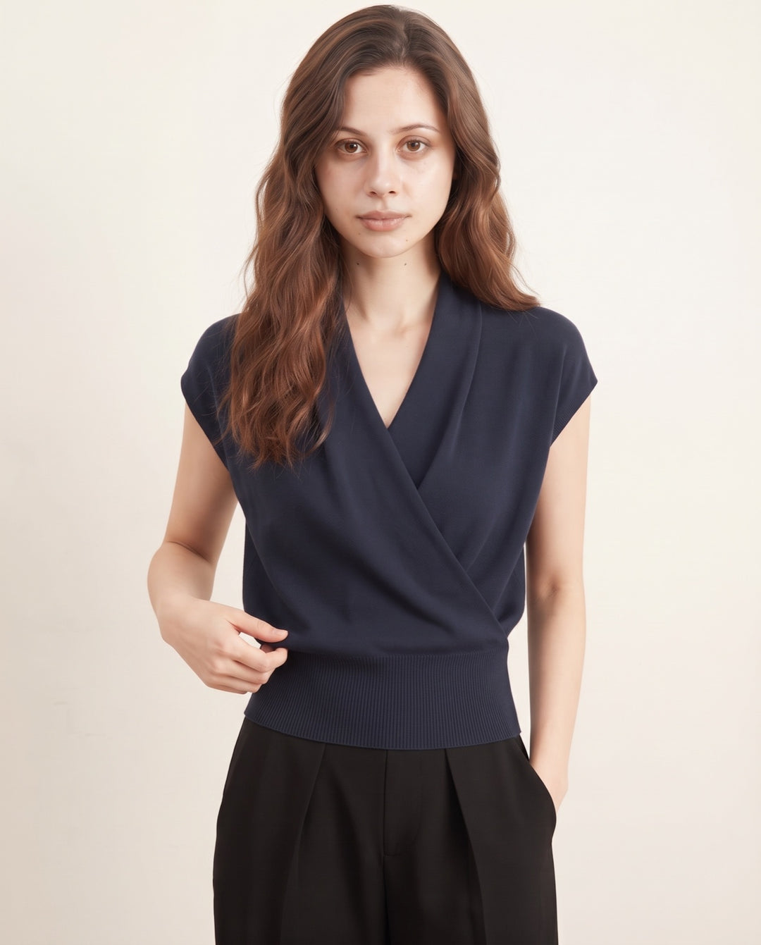 Cross-Neck Knit Top
