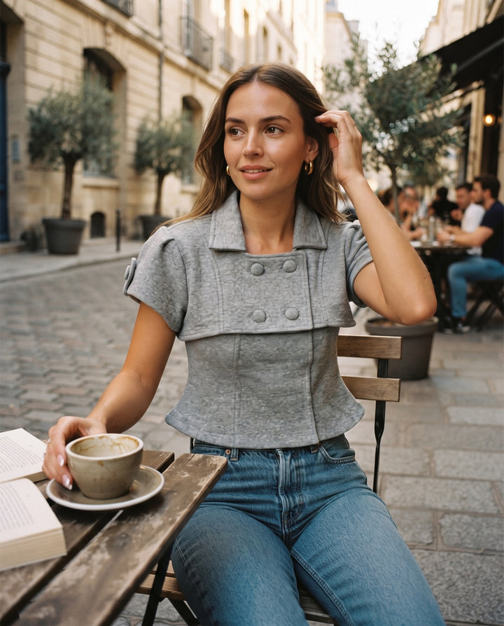 Double-Breasted Short-Sleeve Jacket