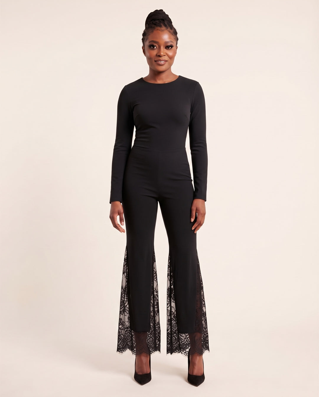 Lace-Panel Flare Pants