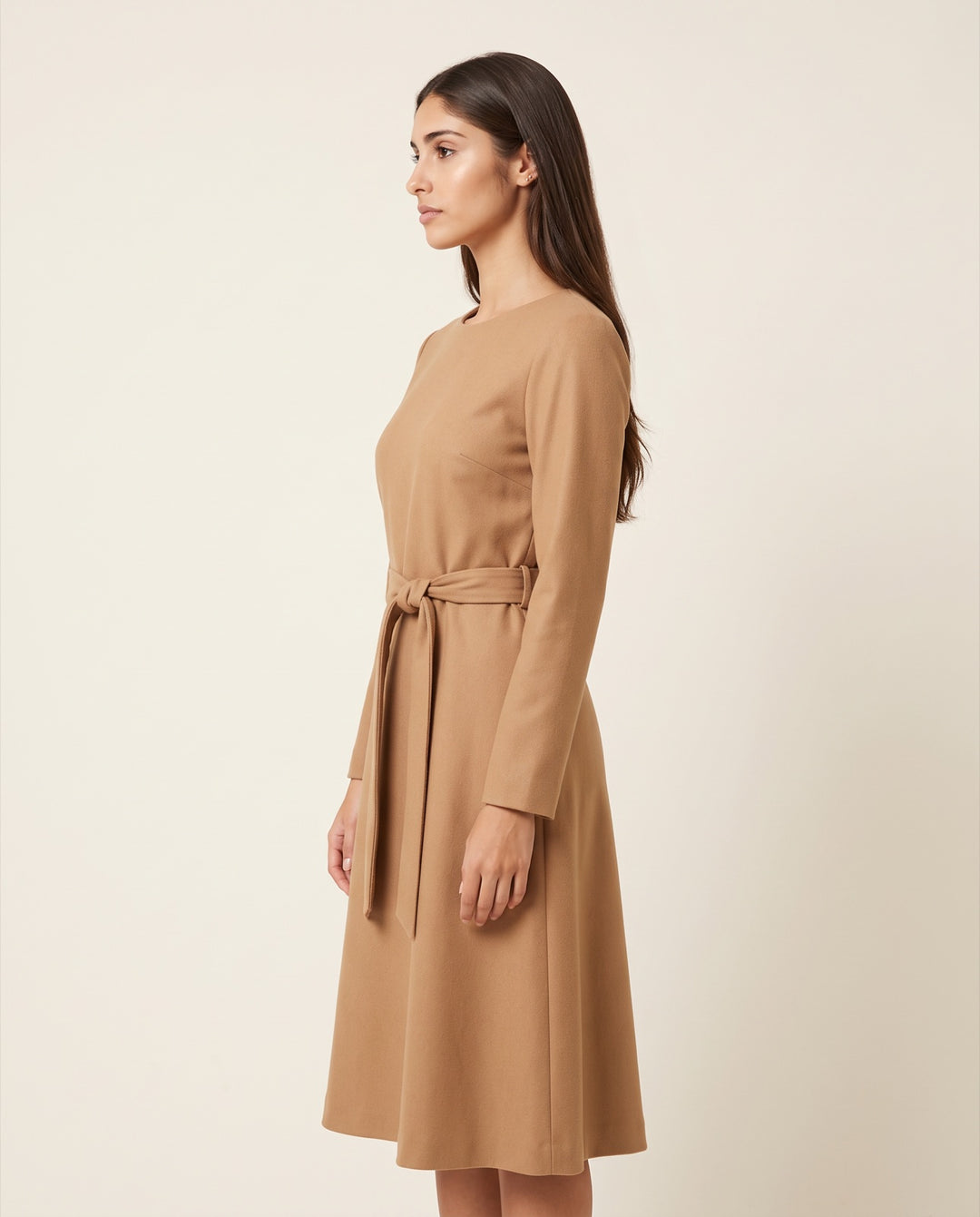 Belted Wool-Look Midi Dress