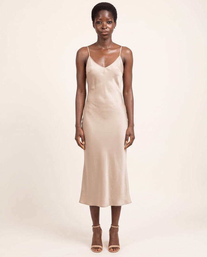 Bias Satin Slip Midi Dress