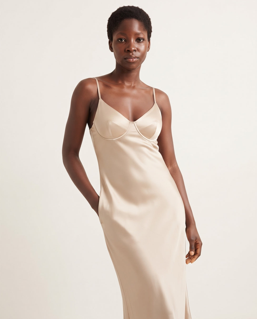 Bias Satin Slip Midi Dress