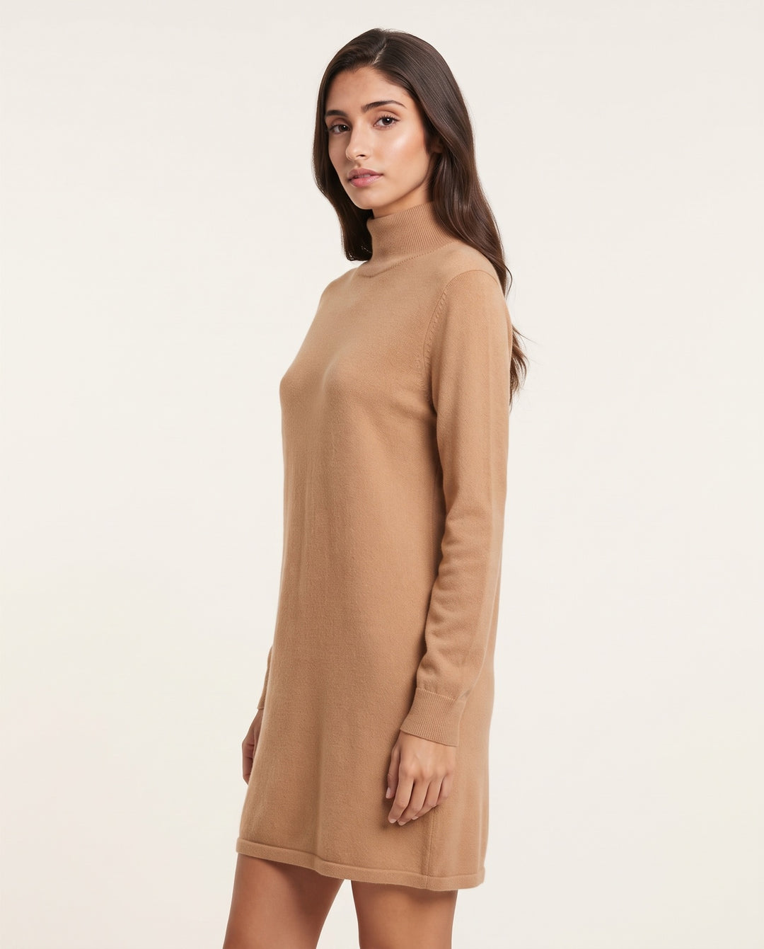 Half-Turtleneck Fine-Knit Sweater Dress