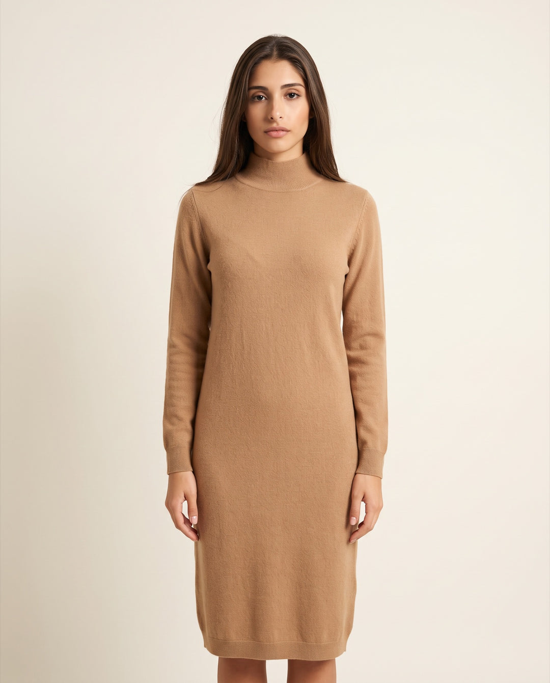 Half-Turtleneck Fine-Knit Sweater Dress