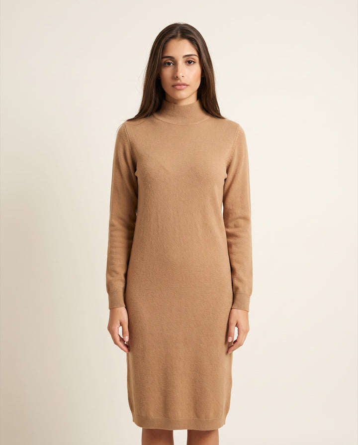 Half-Turtleneck Fine-Knit Sweater Dress