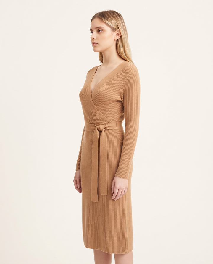 Belted Wrap Knit Midi Dress