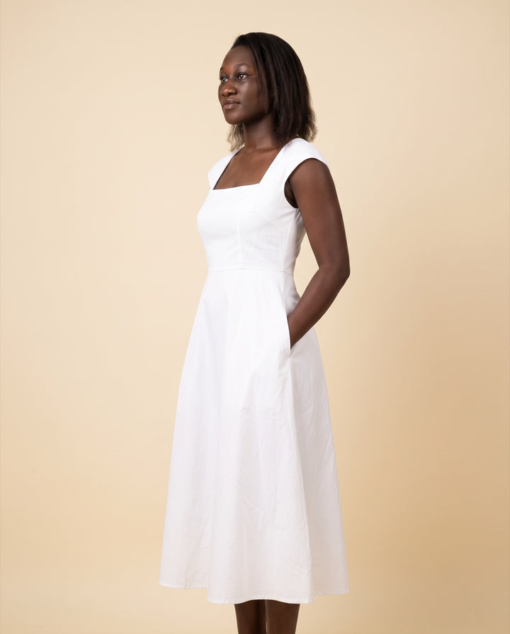 Square-Neck Poplin Midi Dress