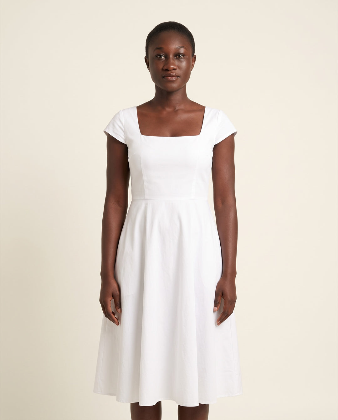 Square-Neck Poplin Midi Dress