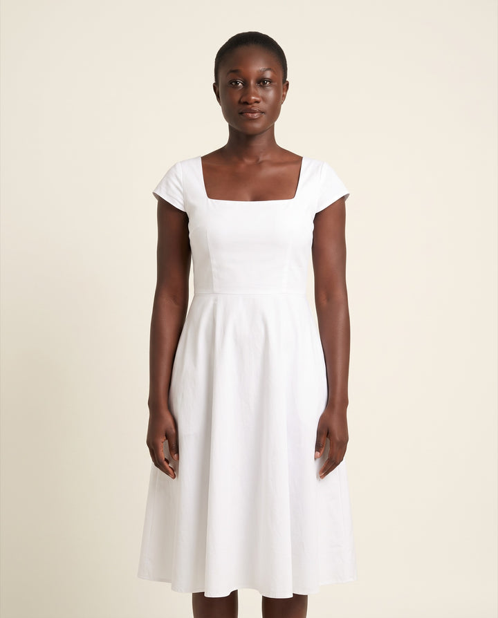 Square-Neck Poplin Midi Dress