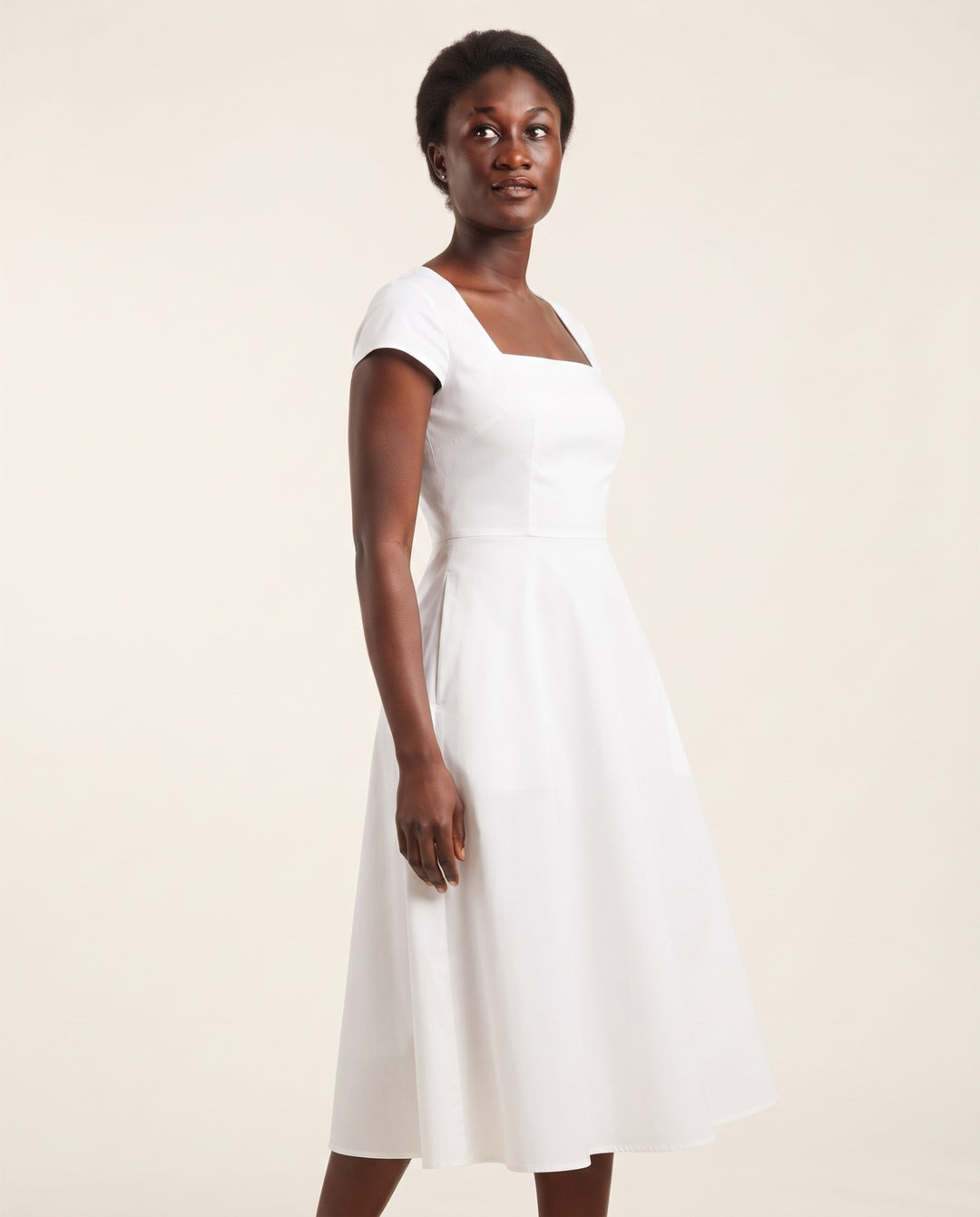 Square-Neck Poplin Midi Dress