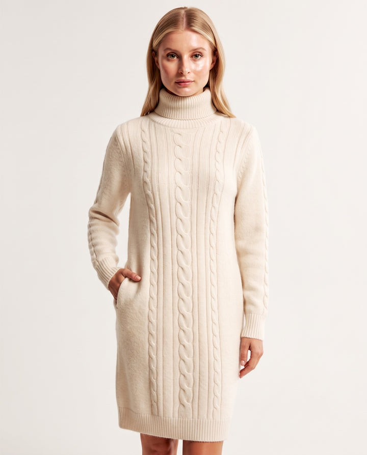Cable-Knit Turtleneck Sweater Dress
