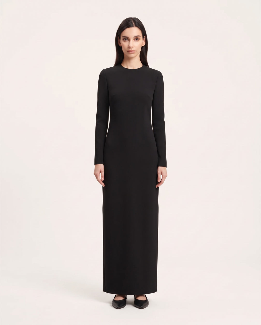 High-Neck Crepe Column Maxi Dress