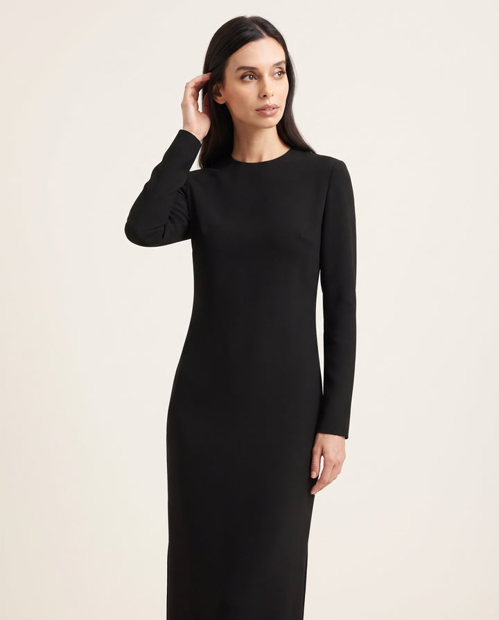 High-Neck Crepe Column Maxi Dress