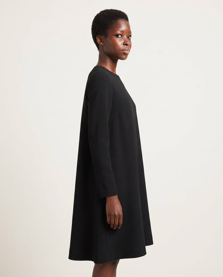 Long-Sleeve Crepe Trapeze Midi Dress