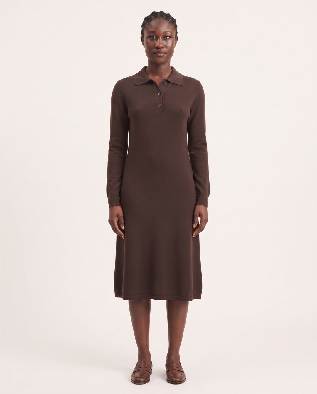 Polo-Collar Knit Sweater Dress