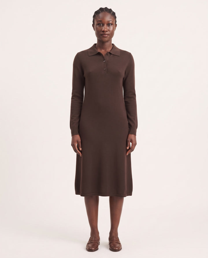 Polo-Collar Knit Sweater Dress