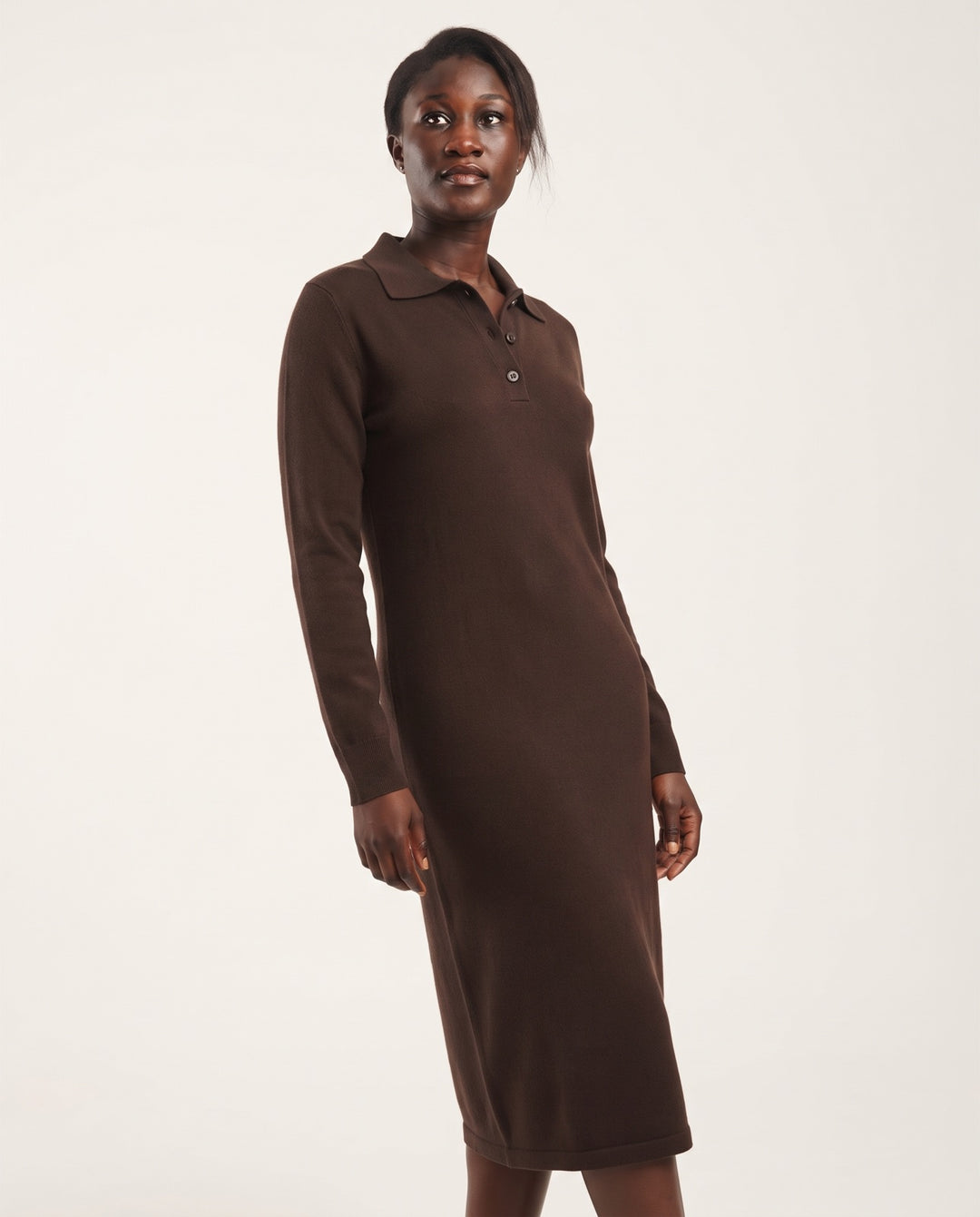 Polo-Collar Knit Sweater Dress