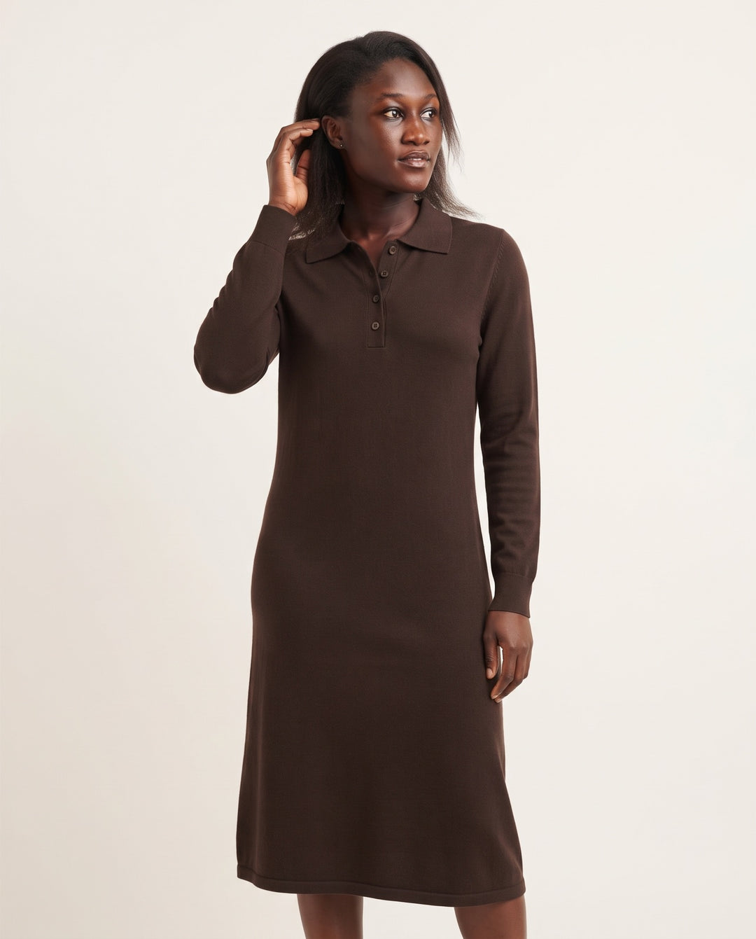 Polo-Collar Knit Sweater Dress