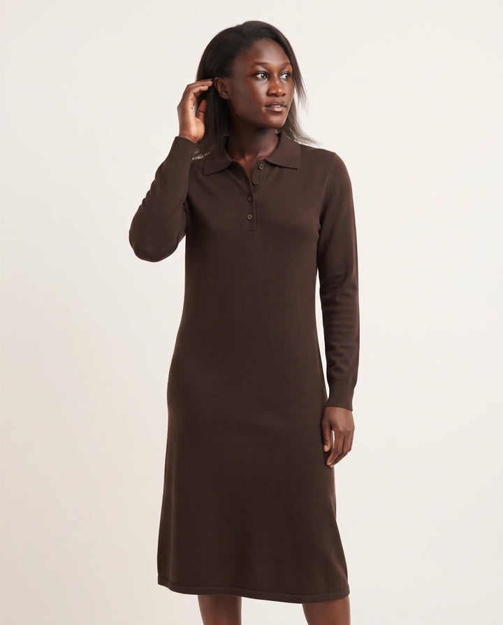Polo-Collar Knit Sweater Dress
