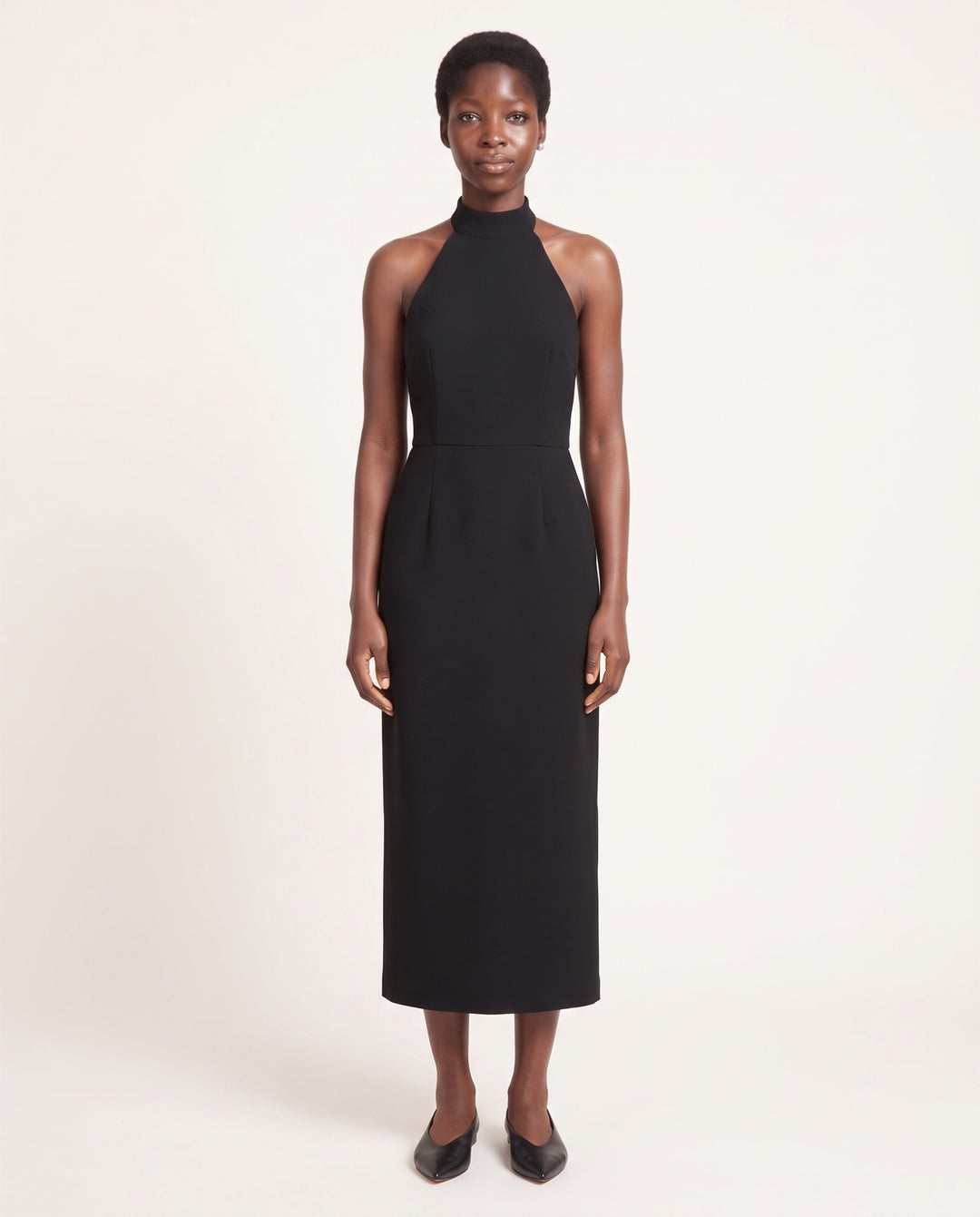 Halter-Neck Crepe Midi Dress