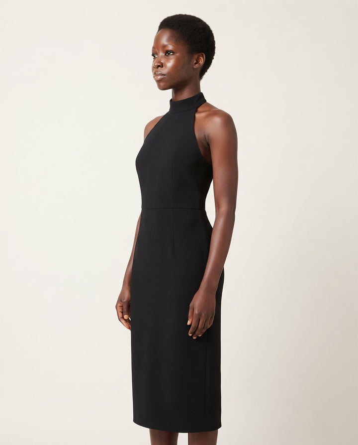 Halter-Neck Crepe Midi Dress