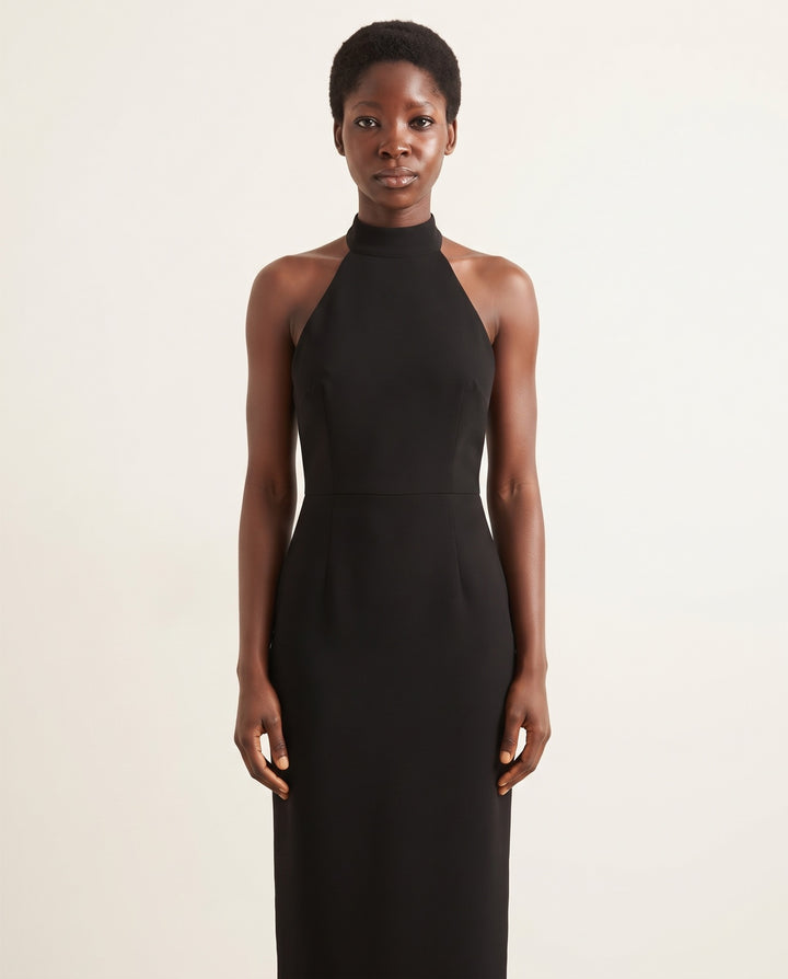 Halter-Neck Crepe Midi Dress