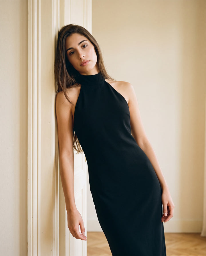 Halter-Neck Crepe Midi Dress