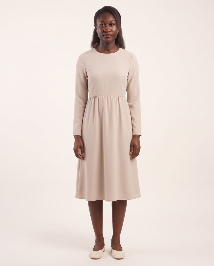 Gathered-Waist Crepe Midi Dress