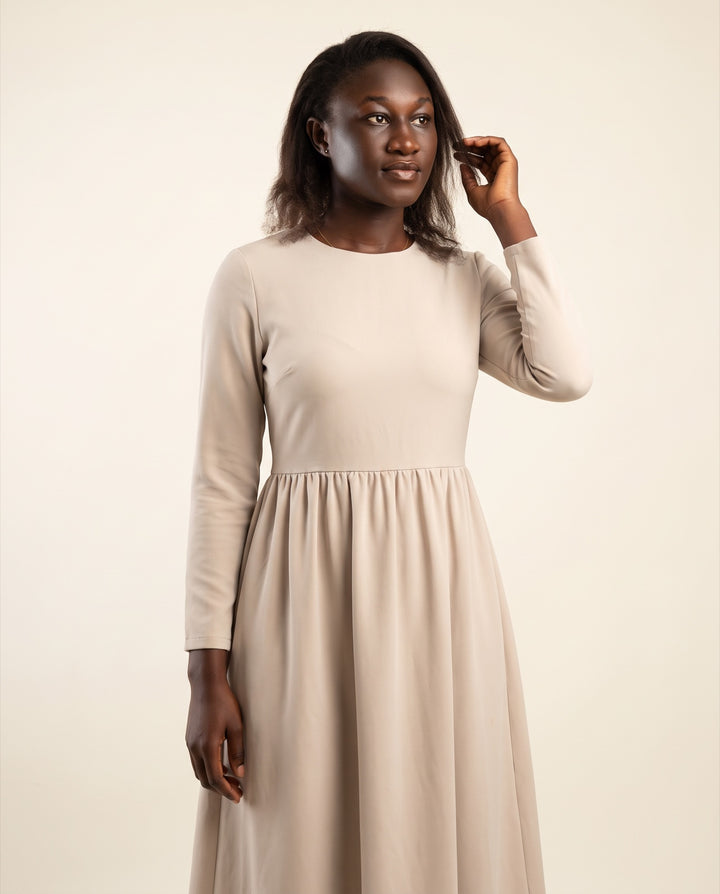 Gathered-Waist Crepe Midi Dress